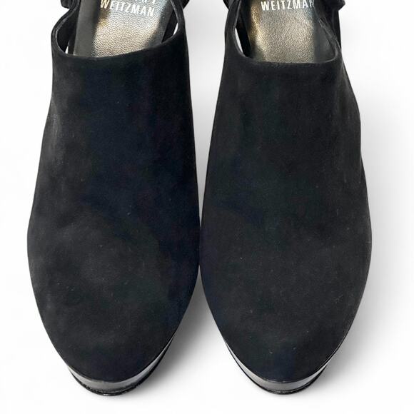 Stuart Weitzman Black Suede Platform Heels Pumps Size 6 Buckle Strap Glam NWOT - Picture 8 of 13